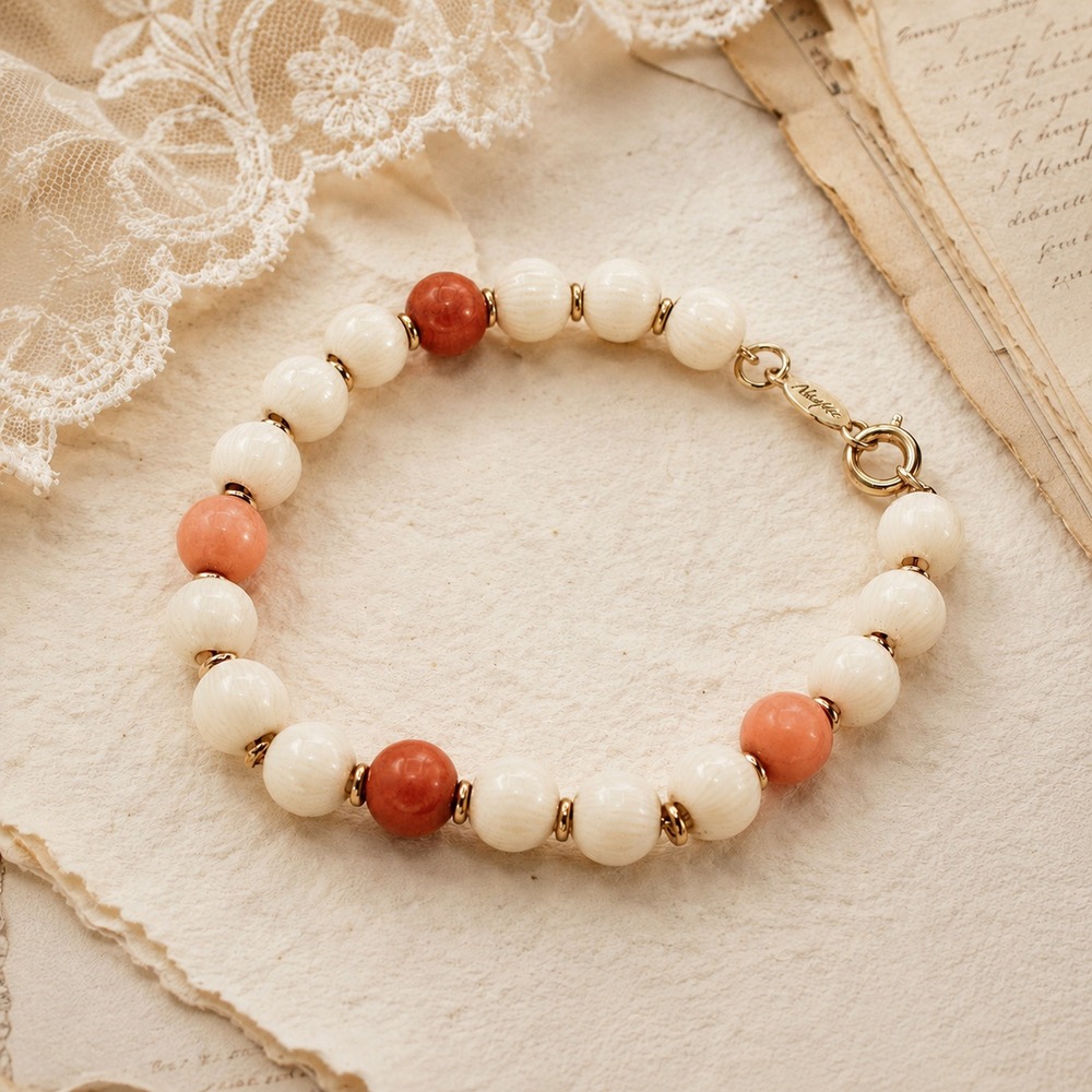 VTG Y2K Napier Signed Bracelet Cream Orange Bead Fashion Jewelry